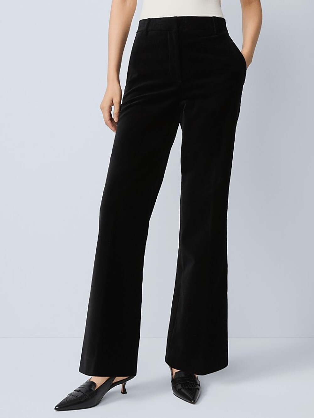 Ann Taylor The Jayne Black Wide-Leg High Rise Velvet Trousers Size 0P